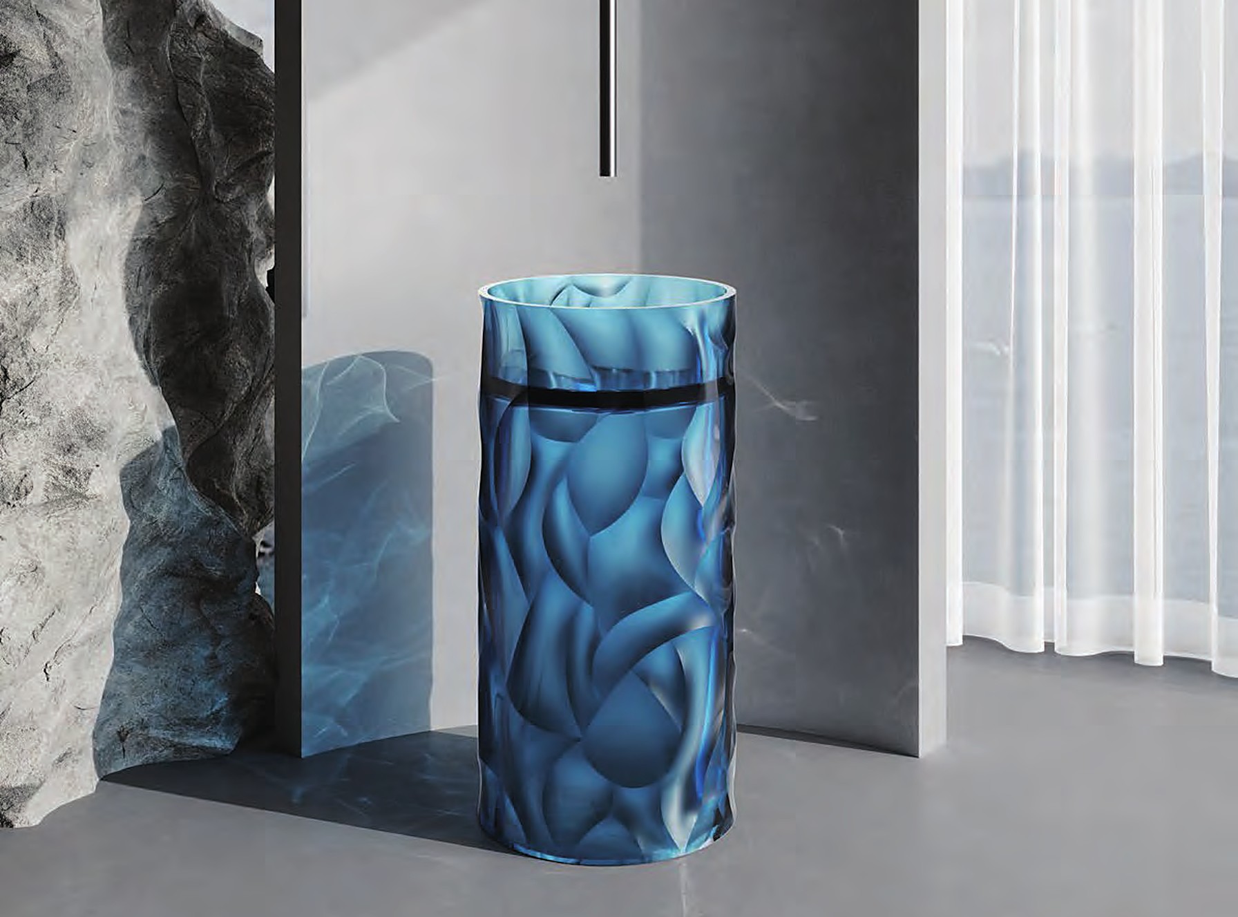 Sky blue textured pedestal washbasin